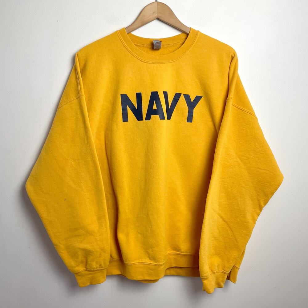 US Navy Naval Academy Style Sweatshirt Crewneck Sz 2XL Heavy Collegiate Yellow
